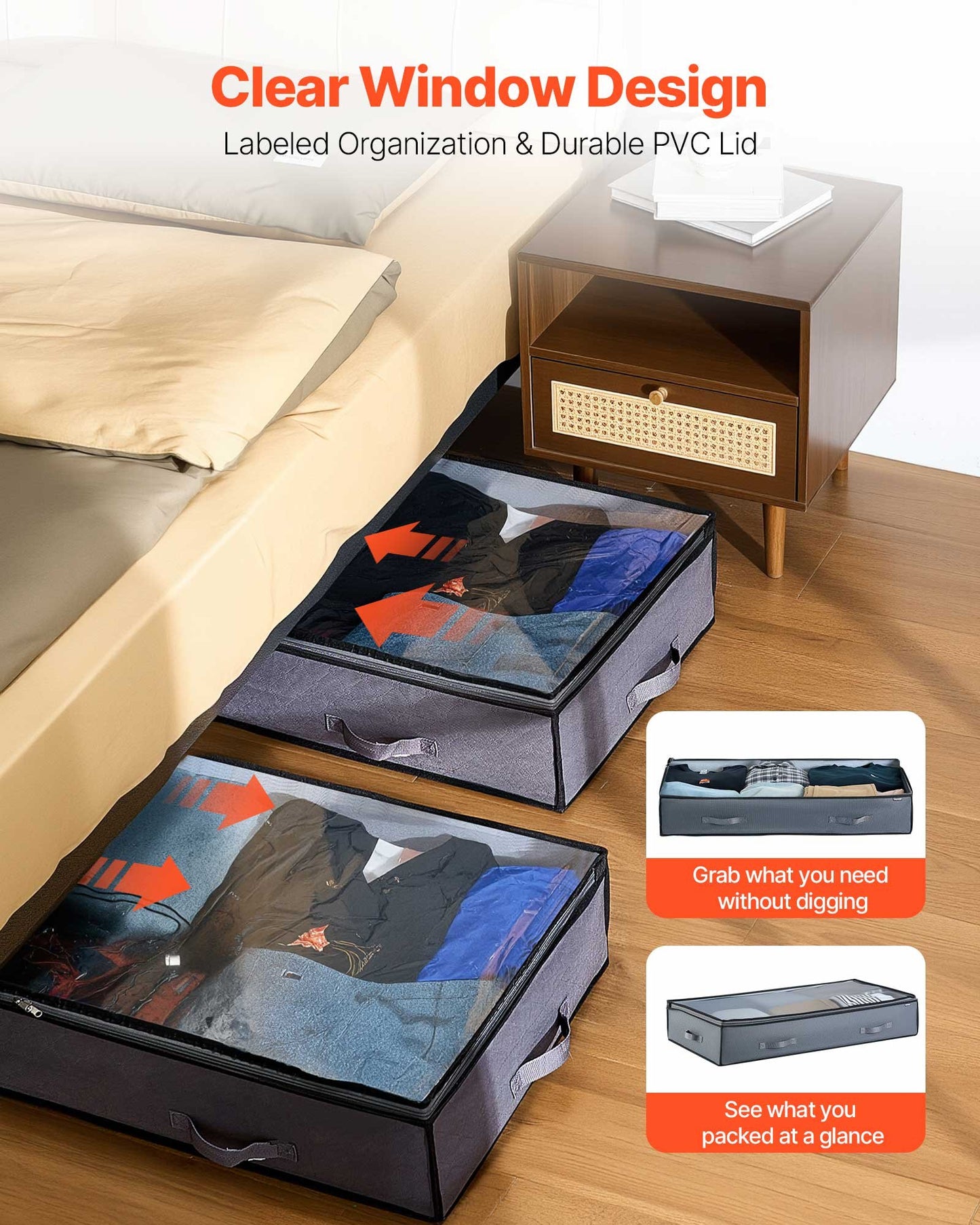 Under Bed Storage Containers with Clear Lids – 90L Large Space-Saving Organizer (6-Pack)