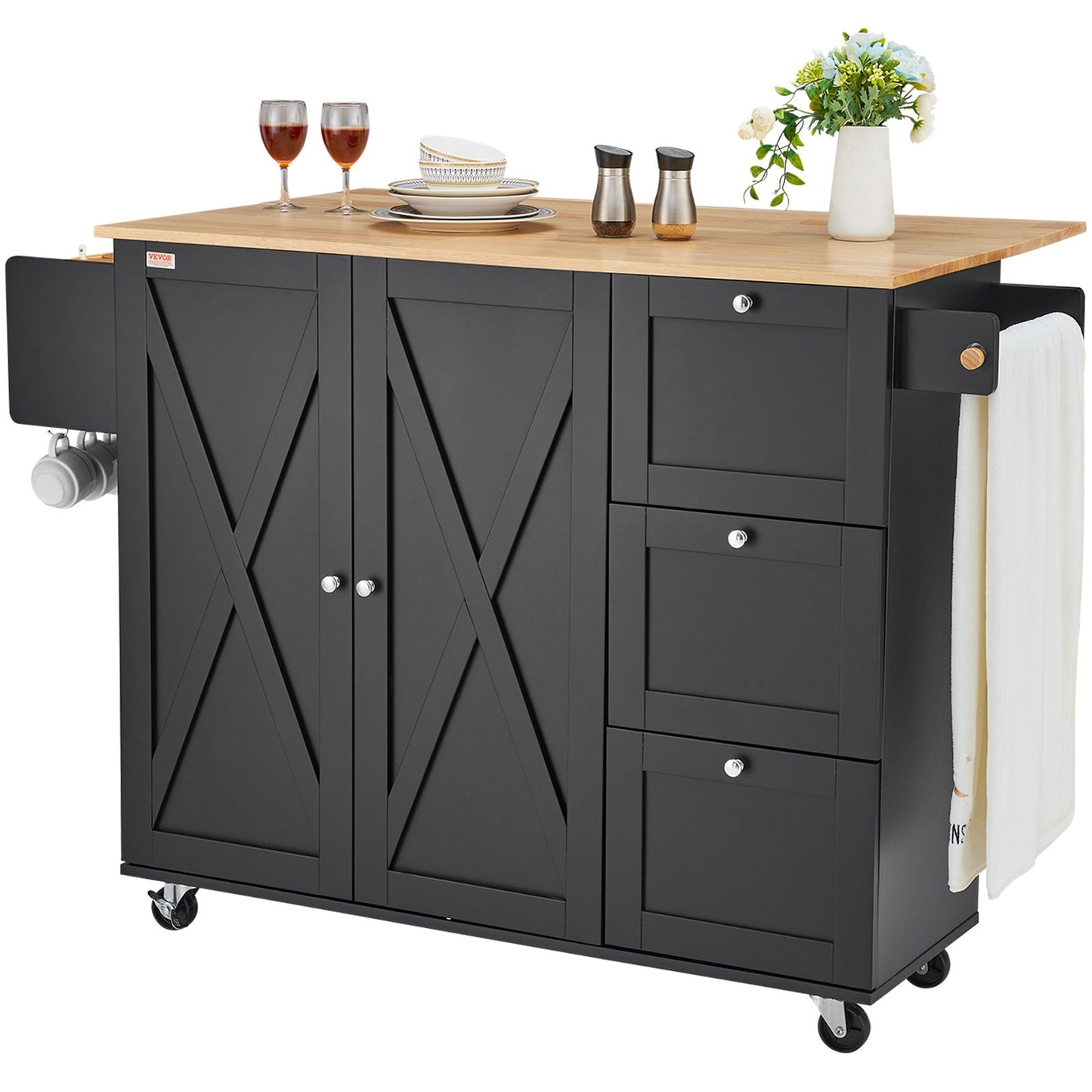 Rolling kitchen island cart with drawer and shelves—mobile storage for any kitchen.