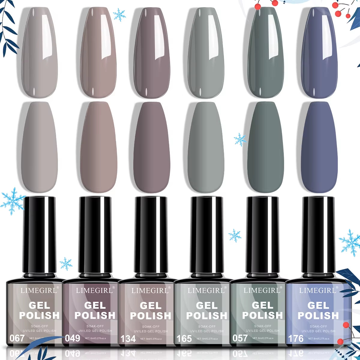 LIMEGIRL Nail Gel Polish Set, Manicure High Gloss Semi Permanent Soak-Off Enamels Kit, Colorful Nail Gel for Nail Art Salon