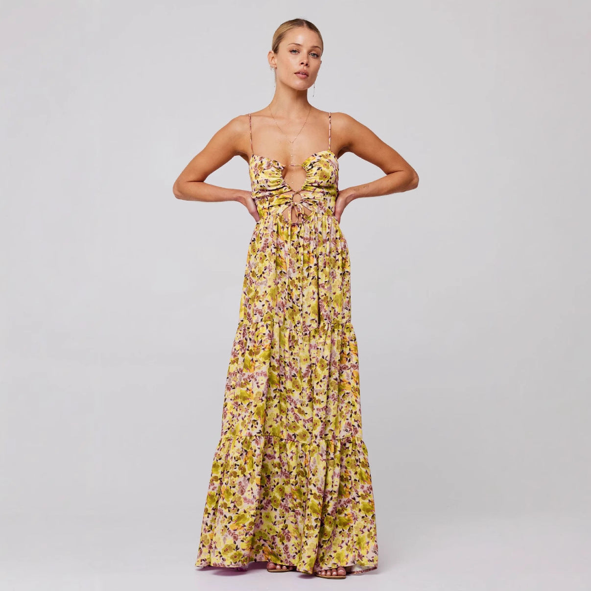 New Printed Sling Stitching Multi-color Dress