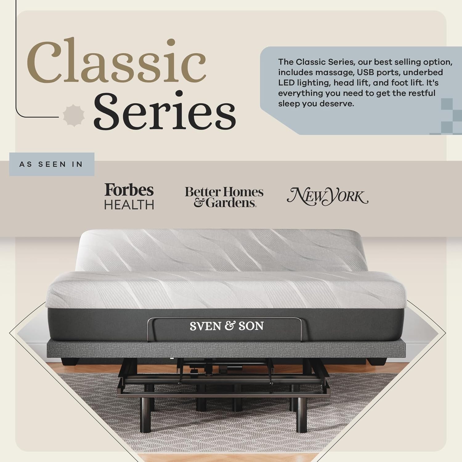 Luxury King Adjustable Bed Base with Massage, Under-Bed Lights, USB, and 14-Inch Medium Soft Hybrid Mattress - Experience Zero Gravity Comfort!