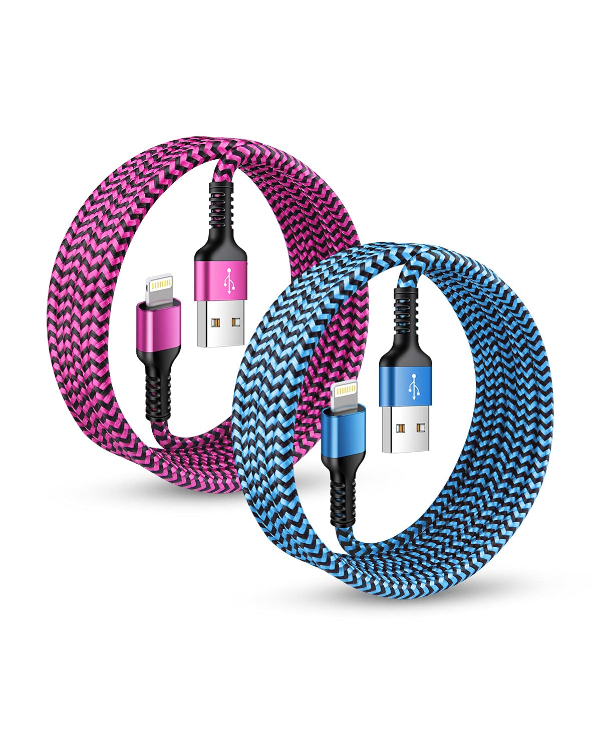 Experience Rapid Charging with Our 10FT Apple MFI Certified Lightning Cable - Durable Braided USB Wire for iPhone 14, 13, 12, 11 Pro Max and More - 2 Pack