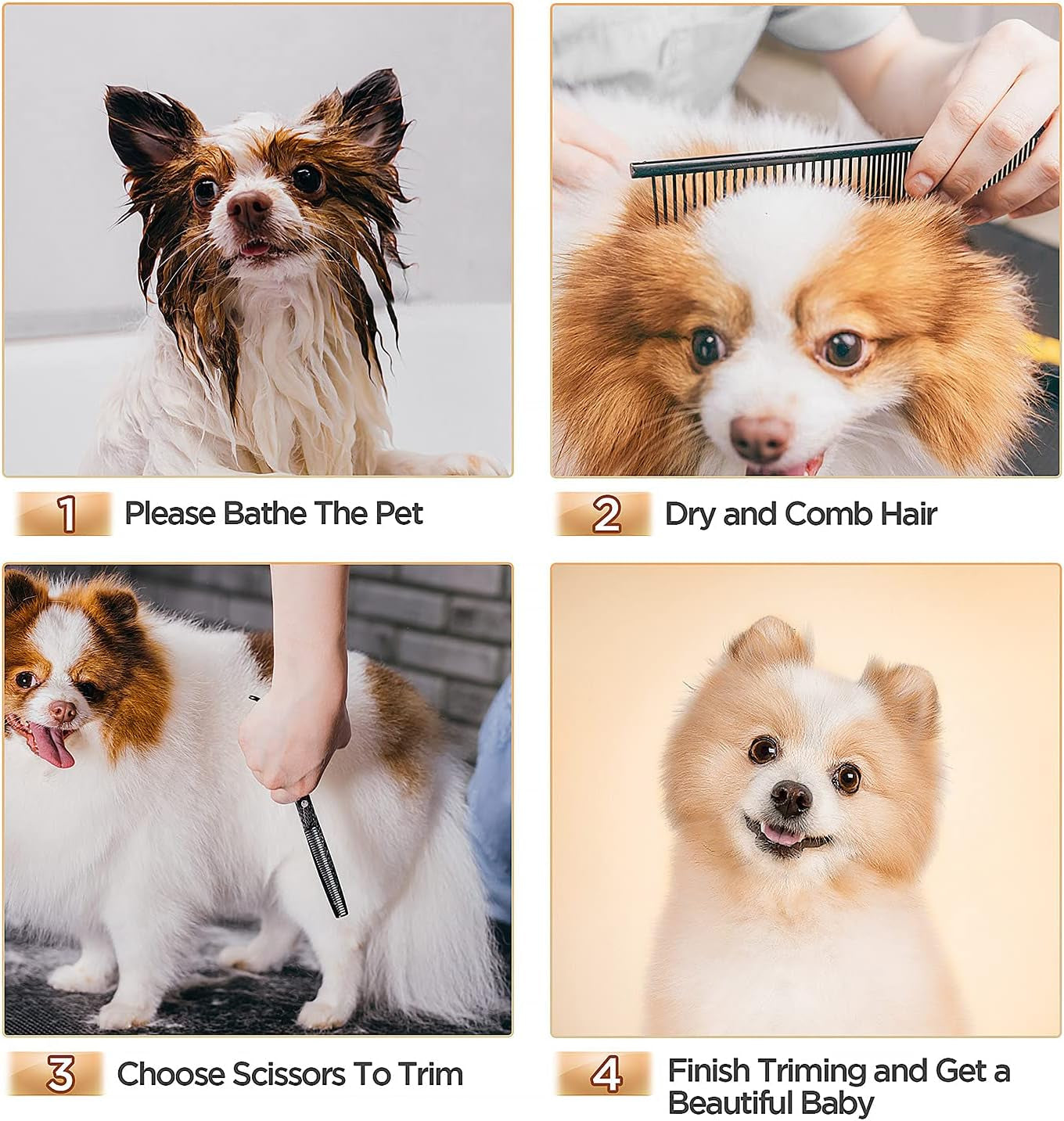 7-Inch Heavy Duty 6-in-1 Professional Grooming Scissors for Dogs & Cats - Safety Round Tip, Titanium Coated Stainless Steel