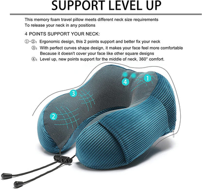 Ultimate Memory Foam Neck Pillow - 360-Degree Head Support for Travel & Home - Lightweight & Comfortable with Storage Bag - Perfect for Airplane, Car, Train, and Bus (Blue)