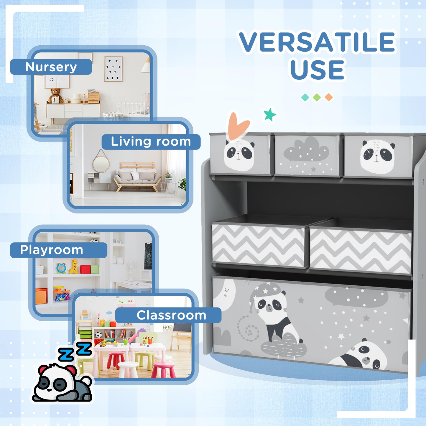 Kids Toy Organizer with 6 Storage Bins, 25" x 12" x 26", Gray