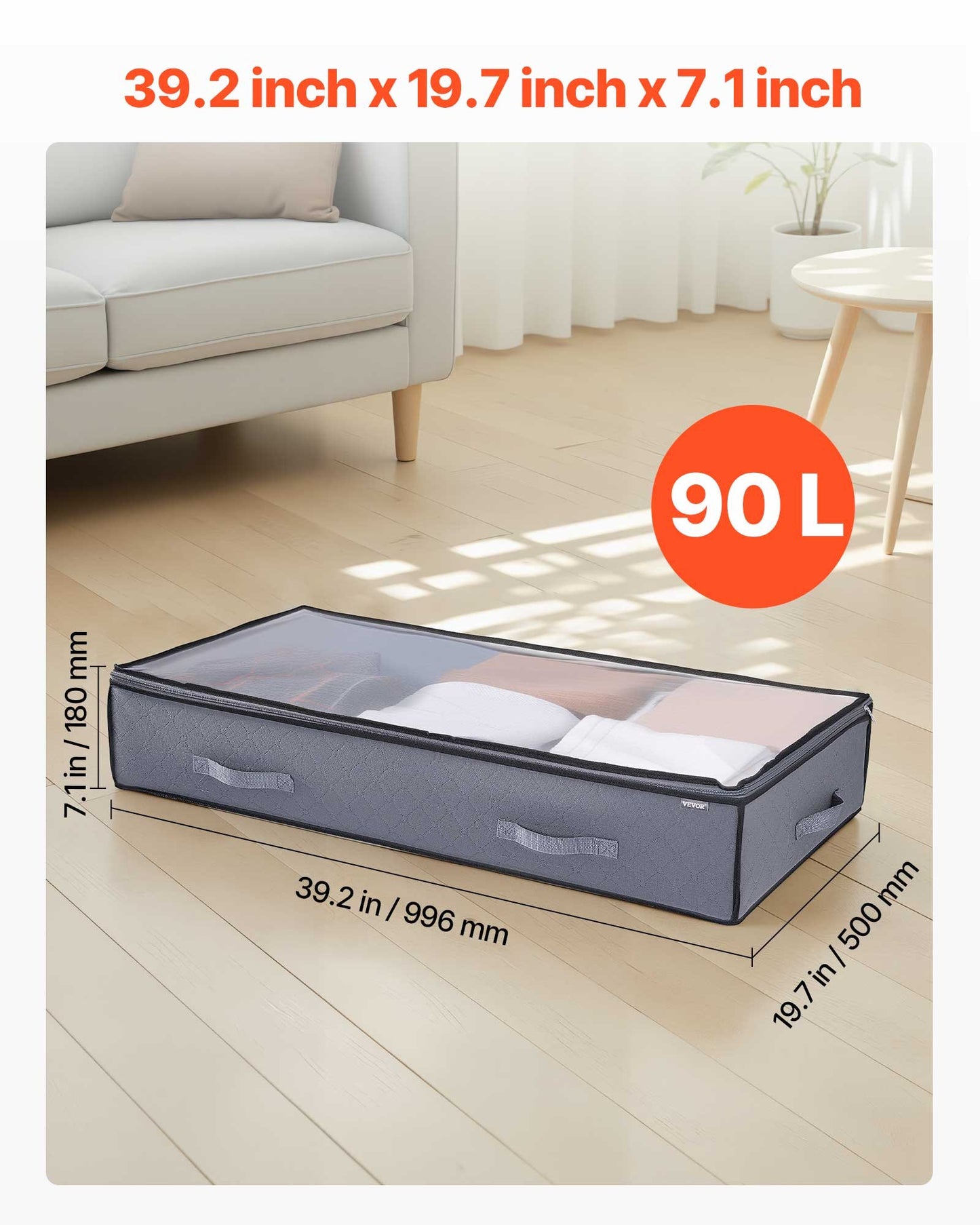 Under Bed Storage Containers with Clear Lids – 90L Large Space-Saving Organizer (6-Pack)
