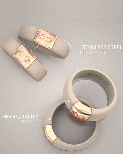 Silicone Rings for Women 6Mm Wide & Men 7Mm Wide, 2Mm Thick - Silicone Wedding Bands- Infinity Ring with Metal Plate - Patented Design