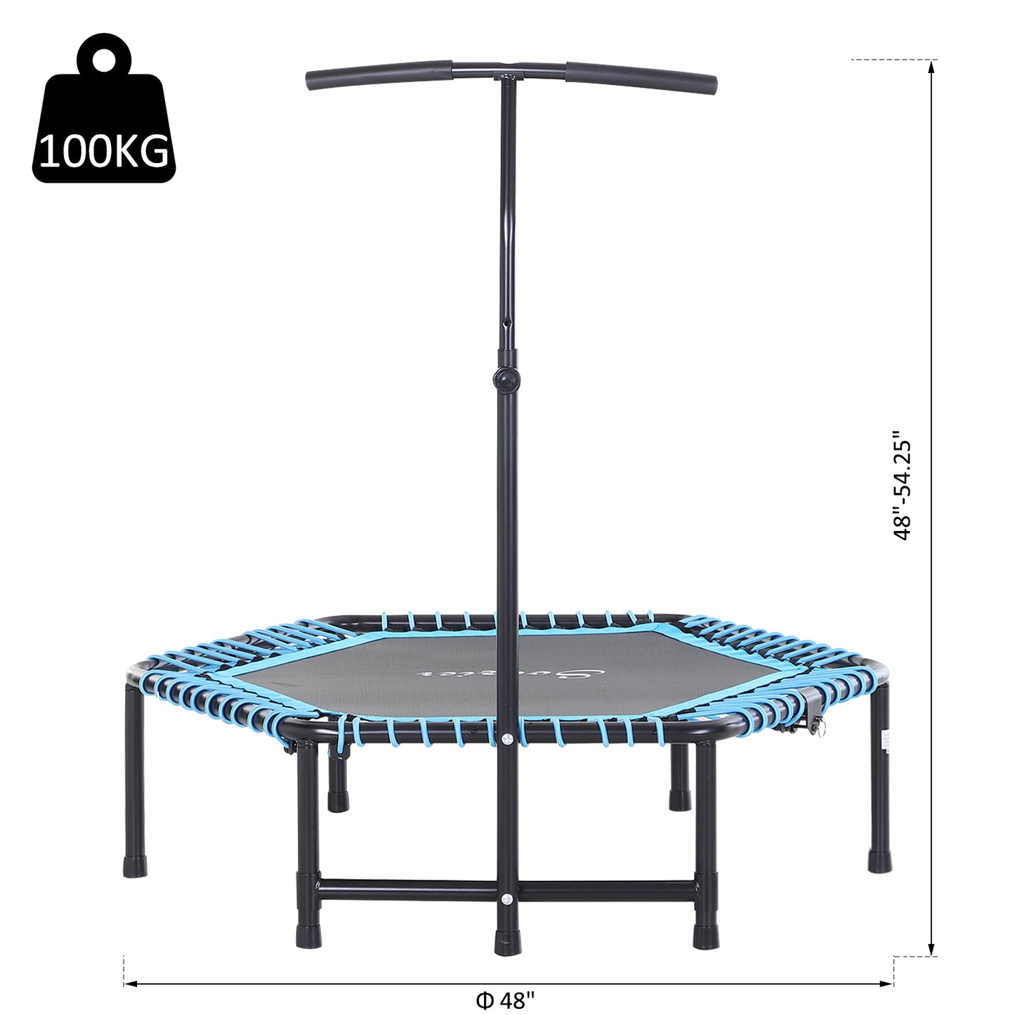 Exercise Trampoline, Portable & Foldable Fitness Trampoline Rebounder with 3-Level Adjustable T-Bar, Great for Adults Kids Working Out, Blue