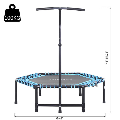 Exercise Trampoline, Portable & Foldable Fitness Trampoline Rebounder with 3-Level Adjustable T-Bar, Great for Adults Kids Working Out, Blue