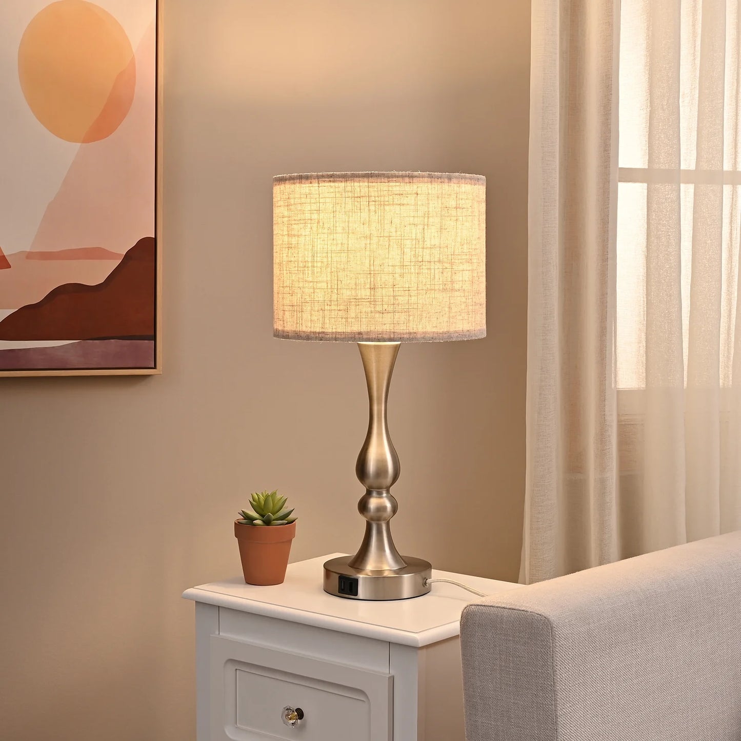 Modern Touch Control Table Lamp 3 Way Dimmable with 2 USB Ports for Living Room, Bedroom, Light Bulb Included