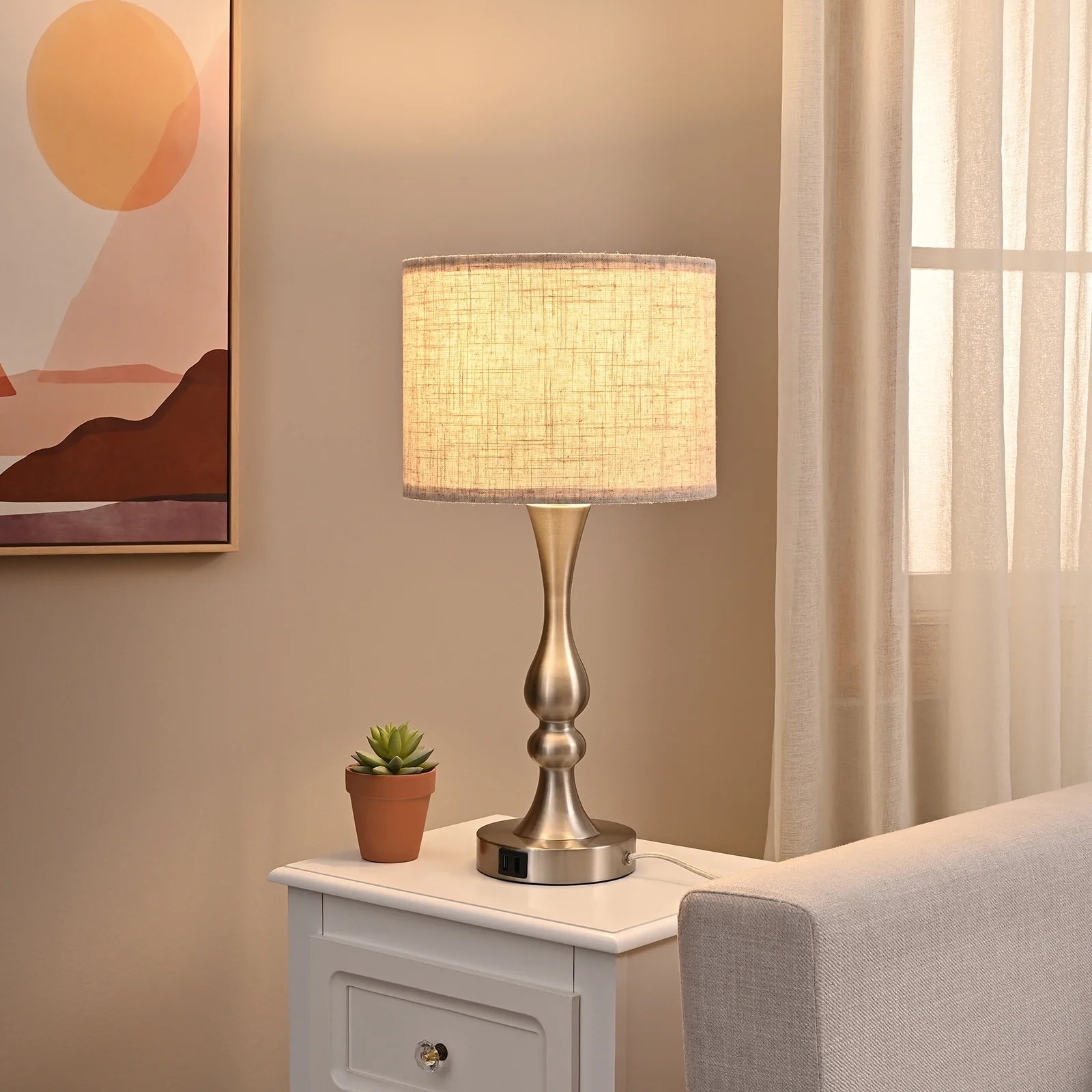 Modern Touch Control Table Lamp 3 Way Dimmable with 2 USB Ports for Living Room, Bedroom, Light Bulb Included
