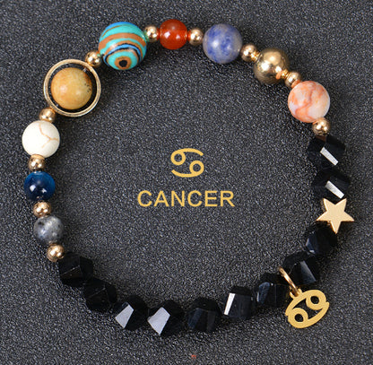 Carry the energy of the cosmos wherever you go. This Eight Planets Twelve Constellations Frosted Stone Beaded Bracelet blends.