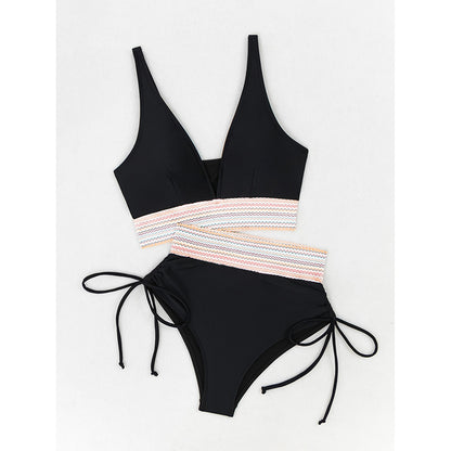 Women's High Waisted Bikini Sets Two Piece Tummy Control Swimsuit Color Block Bathing Suits
