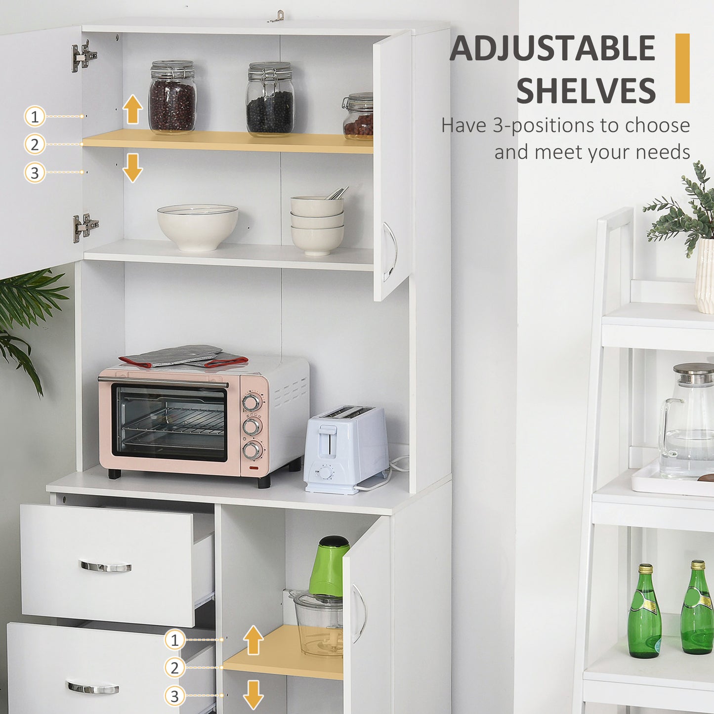 Freestanding Kitchen Buffet with Hutch Storage Organizer with 2 Door Cabinets