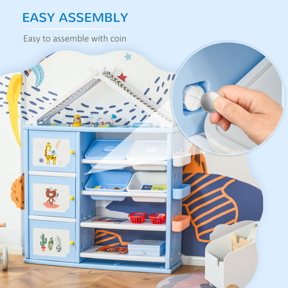 Toy storage unit with 4 removable bins—perfect for organizing kids’ rooms and playrooms.