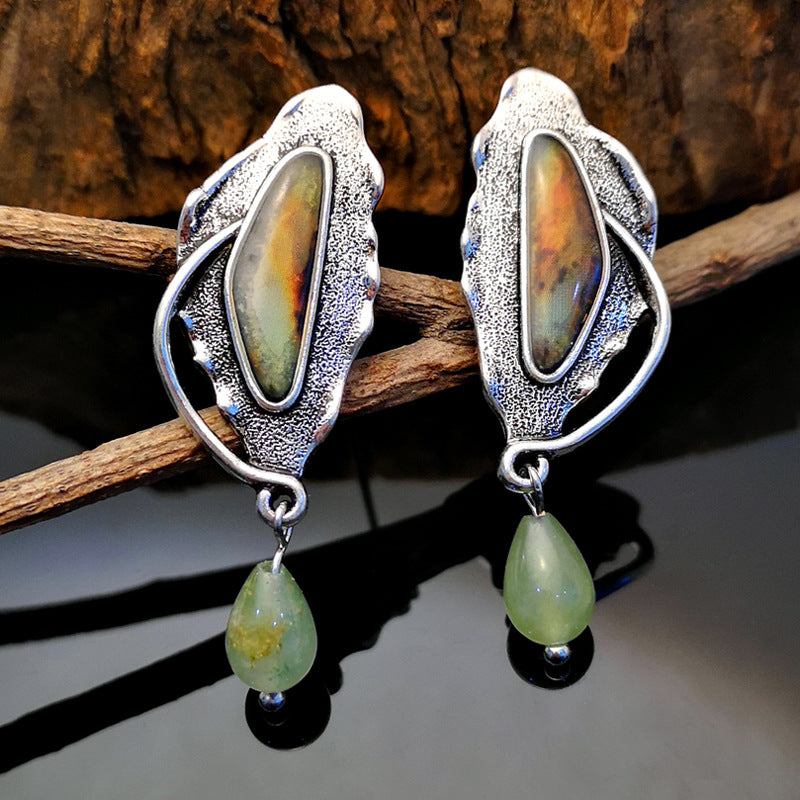 Vintage Leaves Marbling Chalcedony Earrings