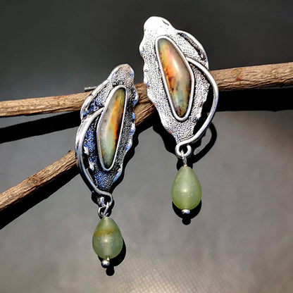 Vintage Leaves Marbling Chalcedony Earrings