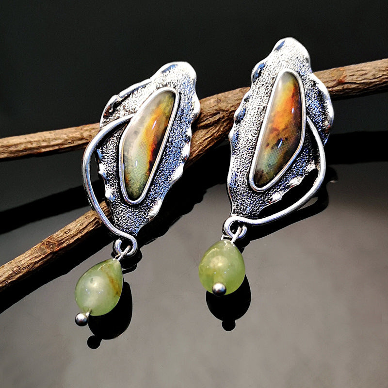 Vintage Leaves Marbling Chalcedony Earrings