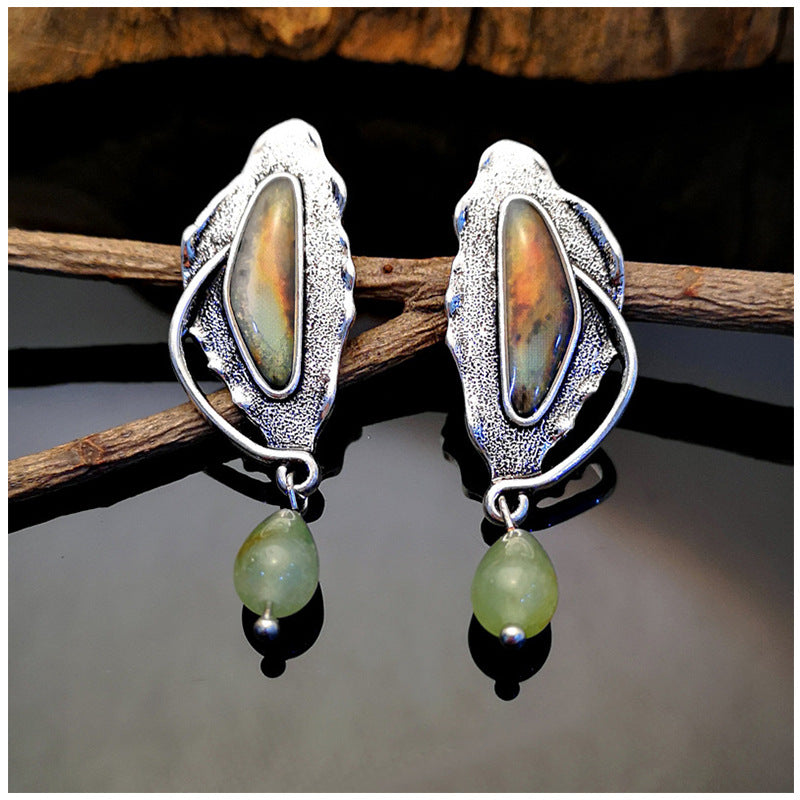 Vintage Leaves Marbling Chalcedony Earrings
