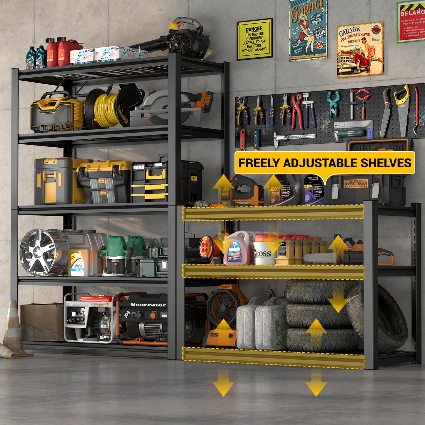 59 Inches Metal Garage Storage Rack, Heavy-Duty Steel Moisture-Proof And Waterproof 5-Layer Adjustable Storage Shelving Designed For Warehouse
