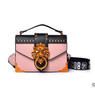 Women's Handbag For European And American striking lion head metal clasp, polished rivet detailing, and a silhouette, this purse blends luxury.