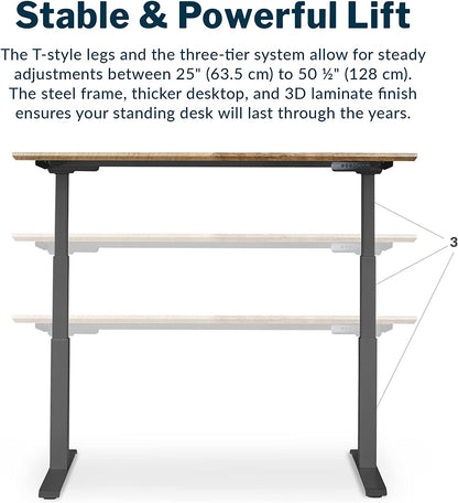 Classic Electric Standing Desk - desk Height Adjustable Sit/Stand Desk - Dual Motor with Memory Presets, Stable T-Style Legs - Gaming or Home Office Workstation - 60”X30”, Reclaimed Wood