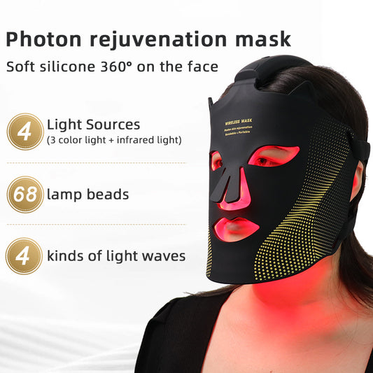 LED face mask, photon rejuvenation mask, red, blue light therapy, silicone beauty device, home facial care, skincare tools, beauty tech, self care