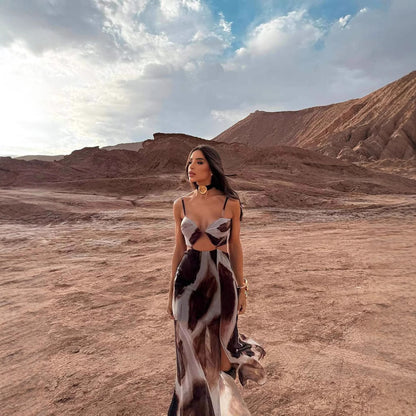 **SALE** 50% OFF Tie-dye Sexy Front Empty Spaghetti Straps Sleeveless Elegant Vacation Dress