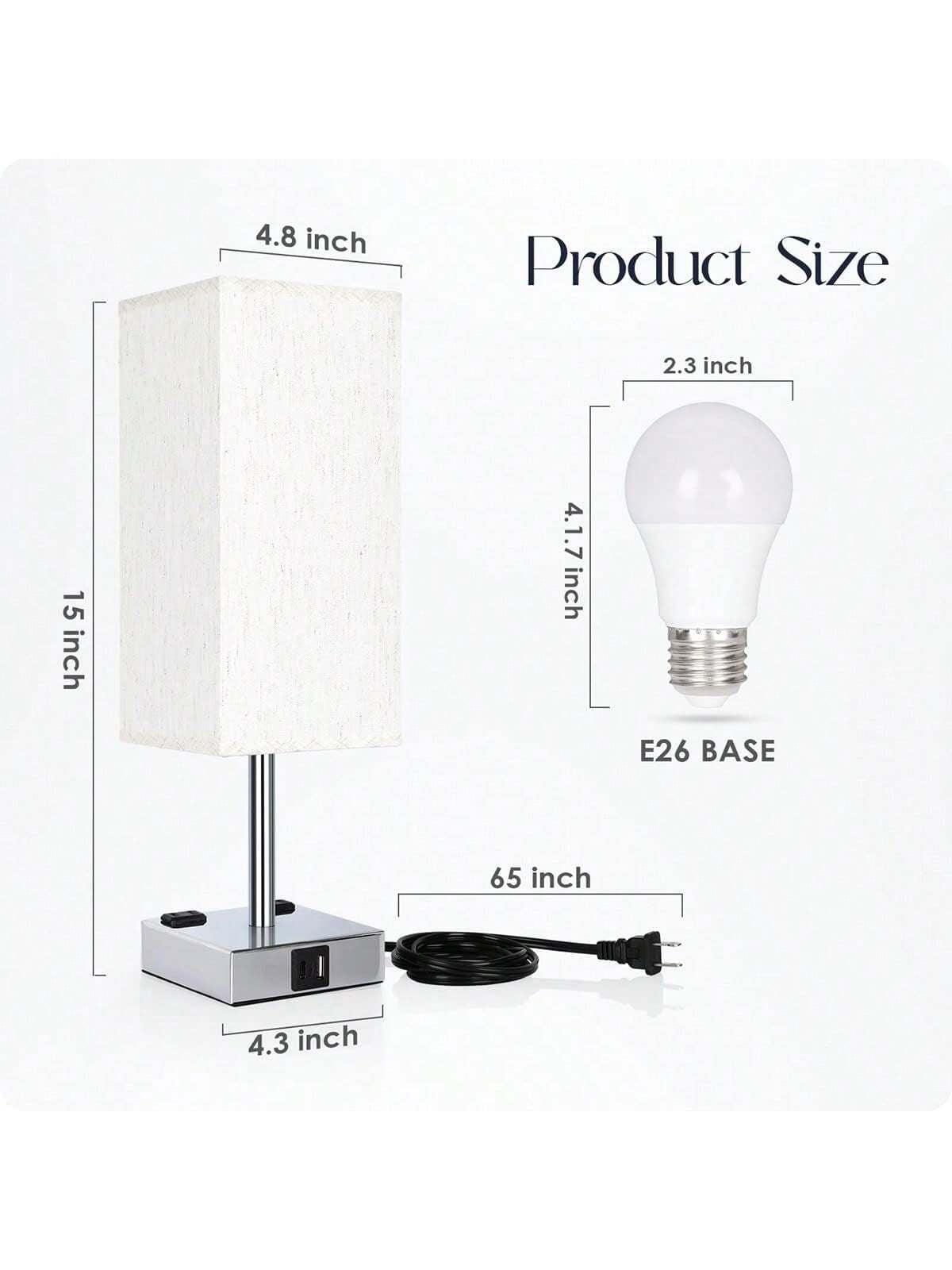 Sleek Touch Control Bedside Lamp with USB C+A Ports & AC Outlets - 3-Way Dimmable Nightstand Light for Bedroom & Living Room (LED Bulb Included, Chrome Finish)