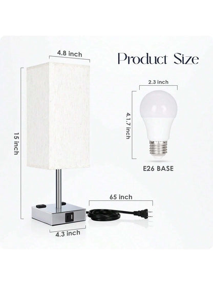 Sleek Touch Control Bedside Lamp with USB C+A Ports & AC Outlets - 3-Way Dimmable Nightstand Light for Bedroom & Living Room (LED Bulb Included, Chrome Finish)