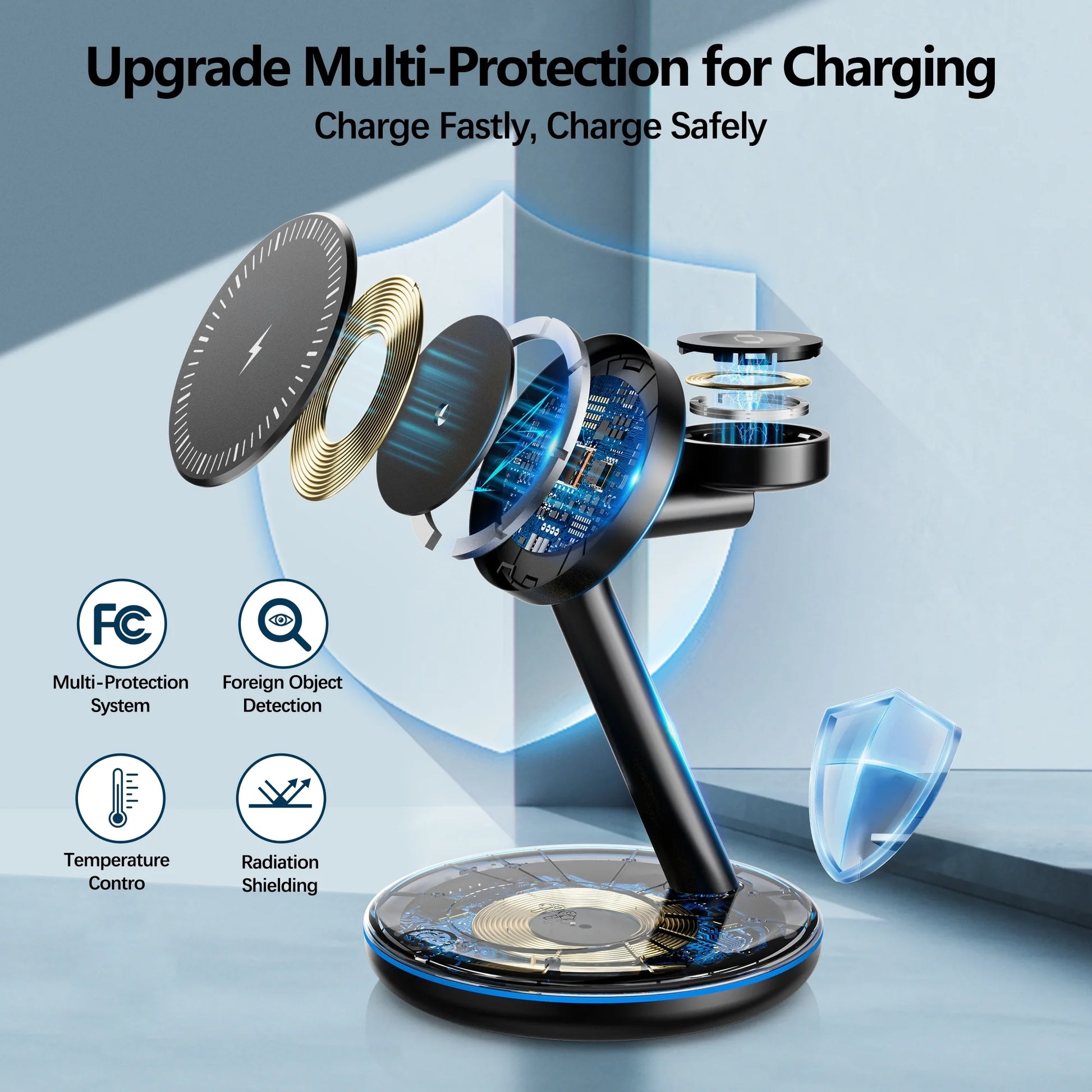 18W MagSafe Wireless Charger Docking Station for iPhone 15/14/13/12, AirPods & Apple Watch Ultra/8/7/SE/6/5/4/3/2 - Sleek Black Design