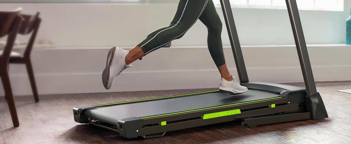 This portable folding treadmill features a silent motor, dual shock absorption, and a 330 lb weight capacity—perfect for home workouts without noise