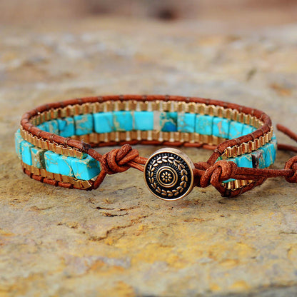 Fashion Imperial Stone Hand-Woven Leather Bracelet blends rich leather, striking imperial stone, and artisan weaving for a timeless boho statement.