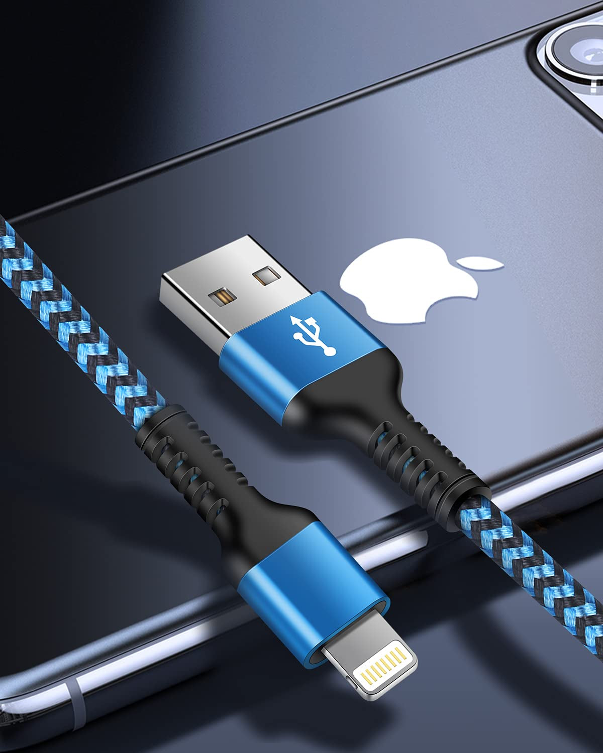 Experience Rapid Charging with Our 10FT Apple MFI Certified Lightning Cable - Durable Braided USB Wire for iPhone 14, 13, 12, 11 Pro Max and More - 2 Pack