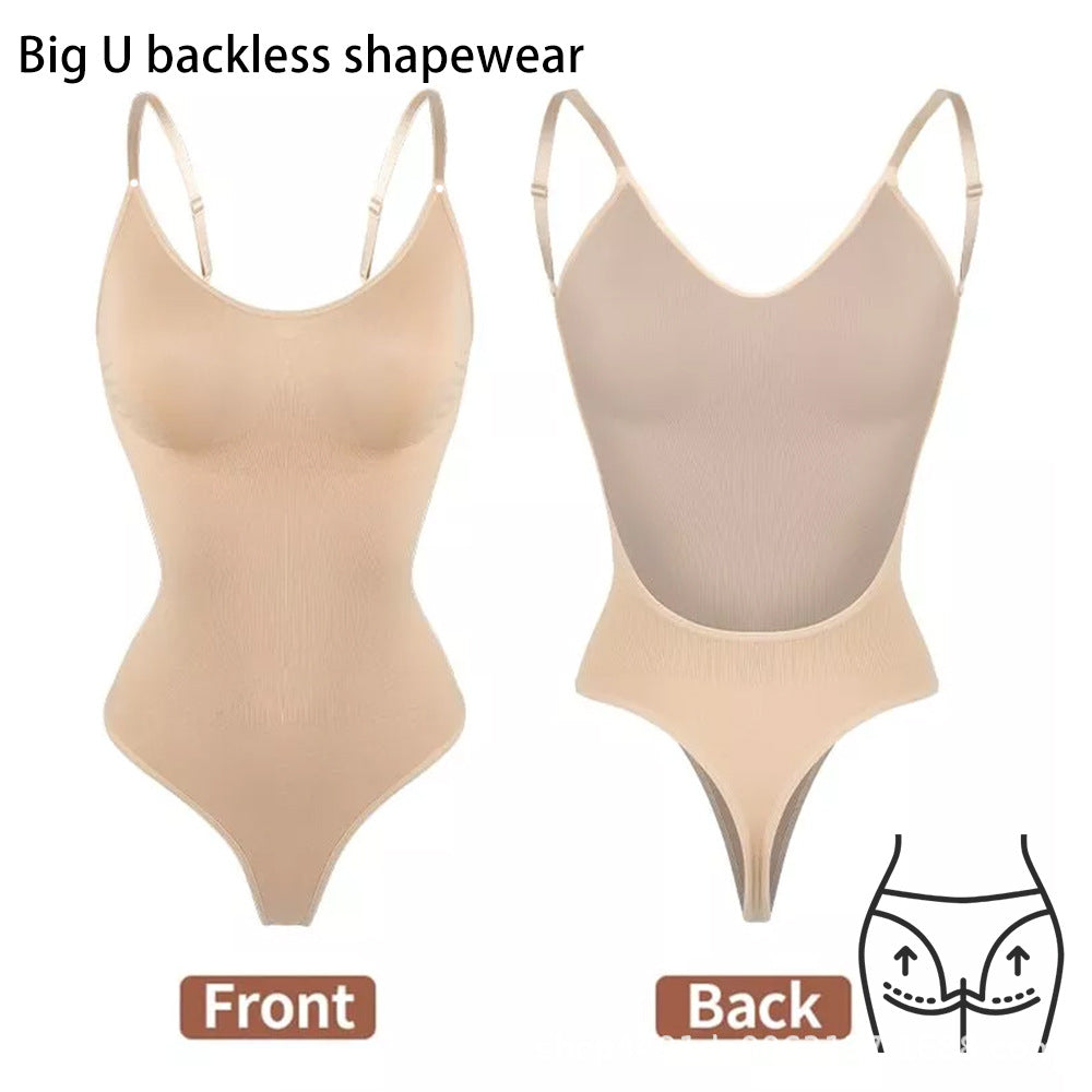 One-piece seamless backless shapewear that smooths your tummy and stays invisible under outfits.