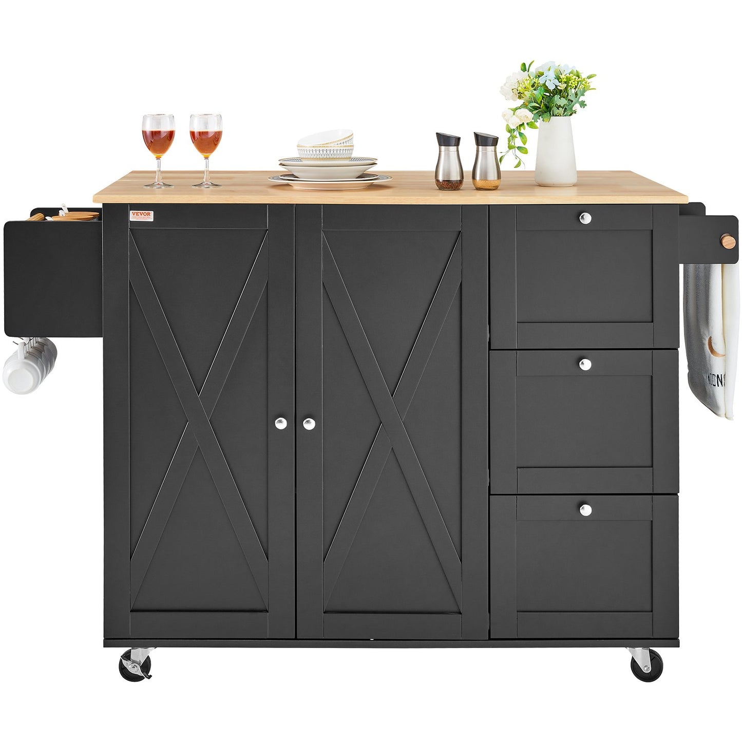 Rolling kitchen island cart with drawer and shelves—mobile storage for any kitchen.
