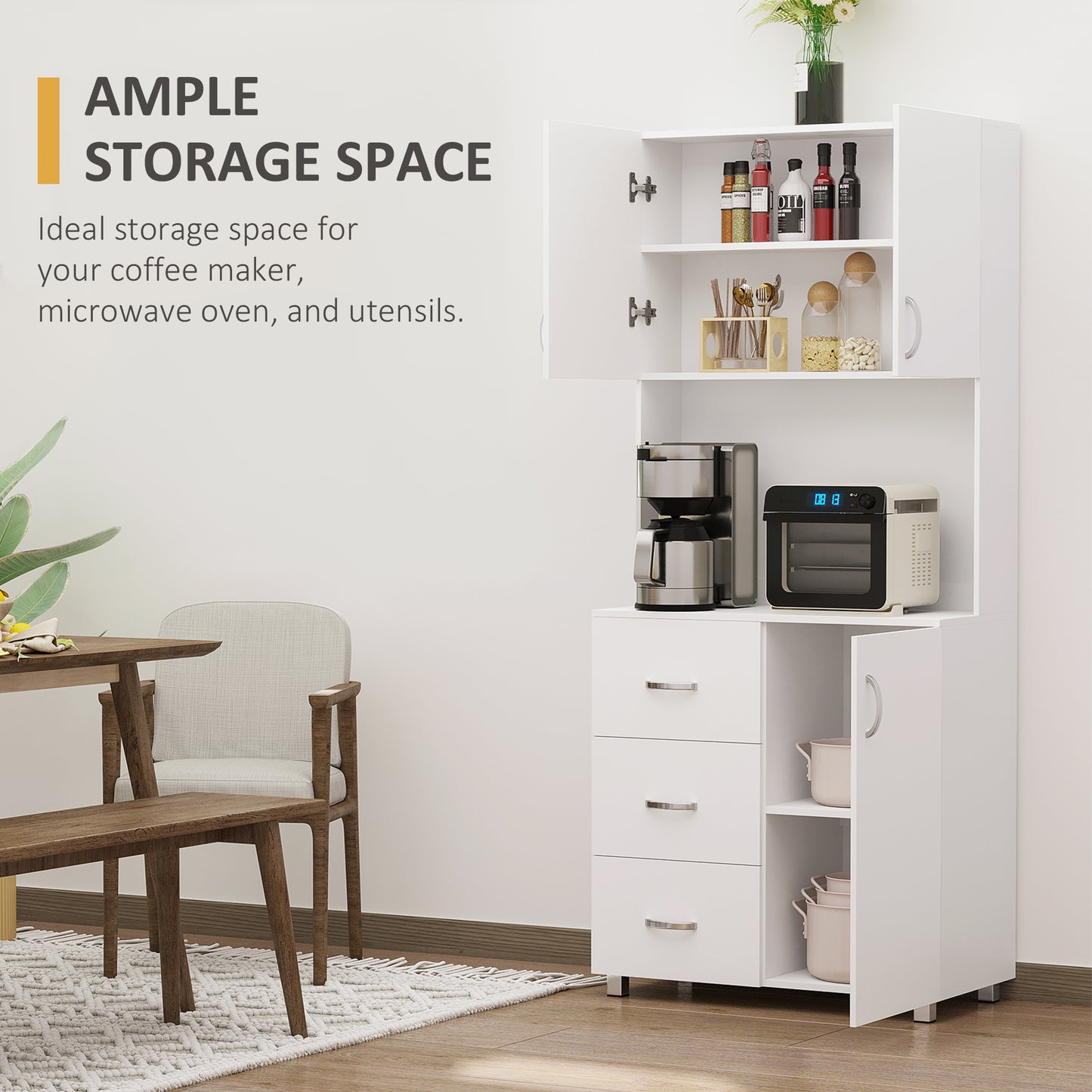 Freestanding Kitchen Buffet with Hutch Storage Organizer with 2 Door Cabinets