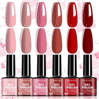LIMEGIRL Nail Gel Polish Set, Manicure High Gloss Semi Permanent Soak-Off Enamels Kit, Colorful Nail Gel for Nail Art Salon
