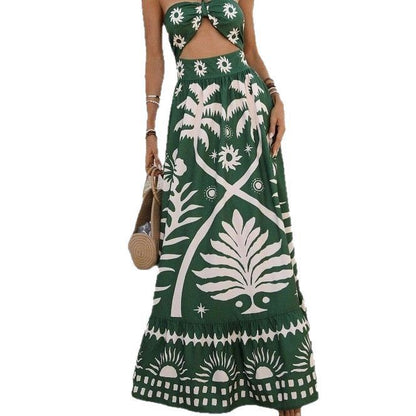 Women's Holiday Style Printed Front Cross Mid-length Dress