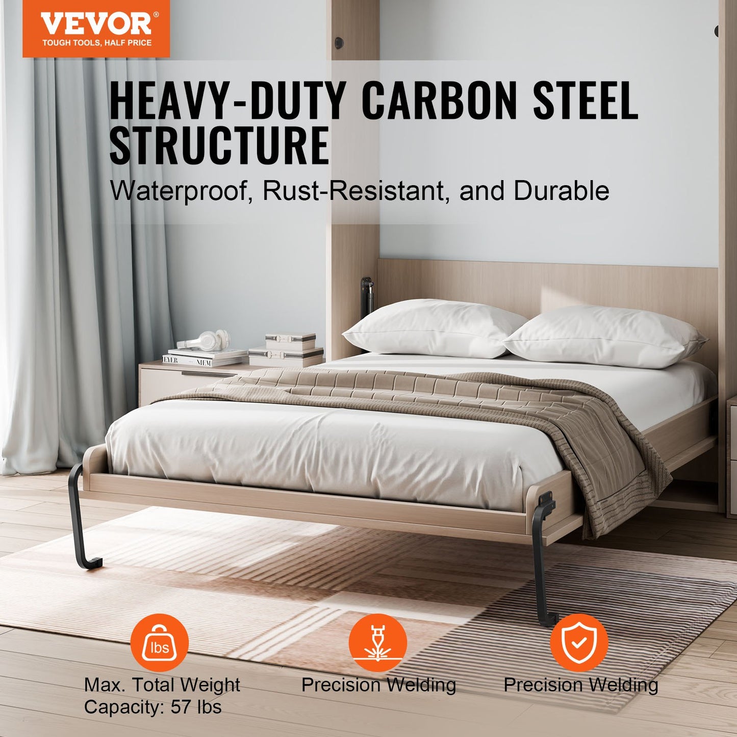 Full size vertical Murphy bed kit with deluxe DIY hardware for space-saving wall beds.