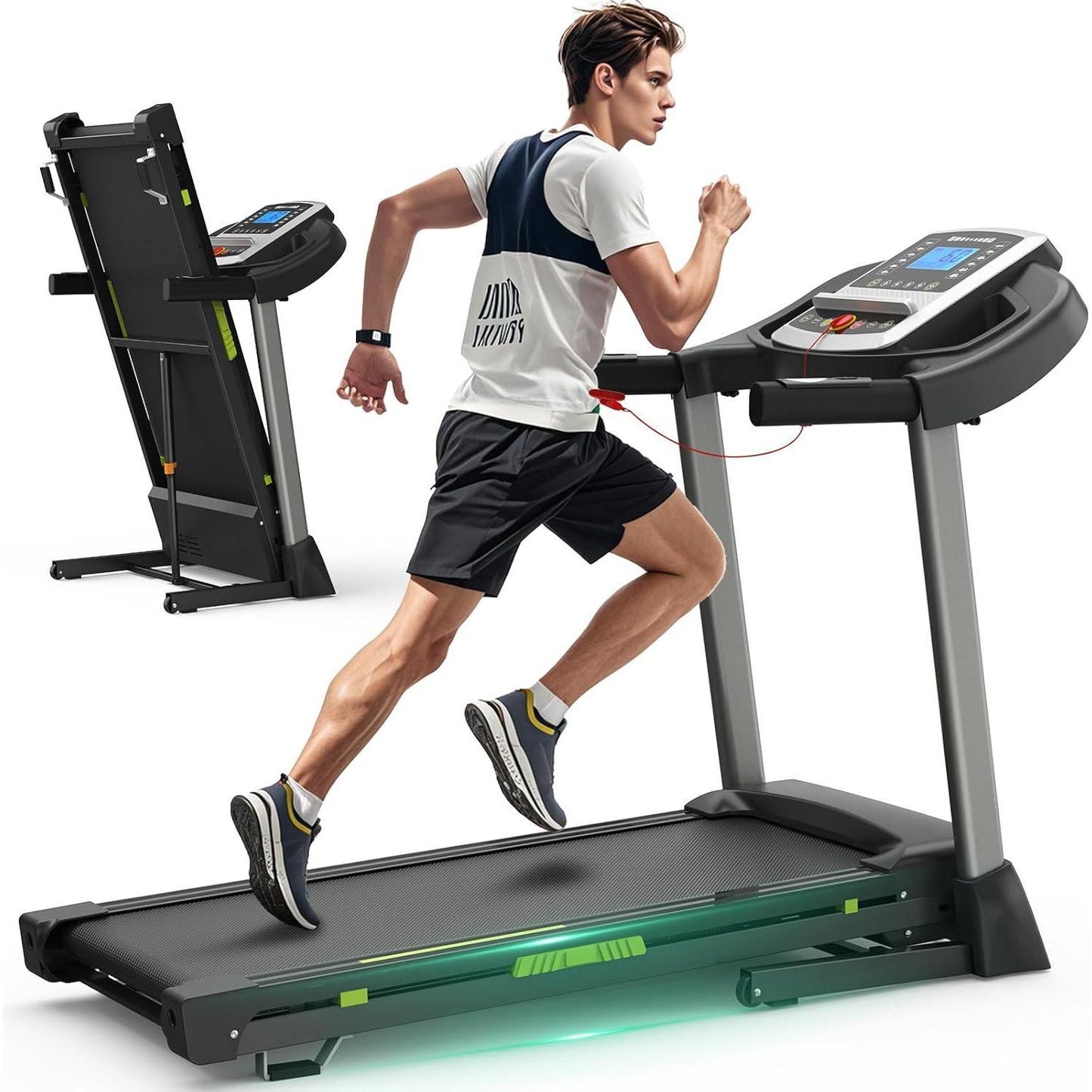 This portable folding treadmill features a silent motor, dual shock absorption, and a 330 lb weight capacity—perfect for home workouts without noise