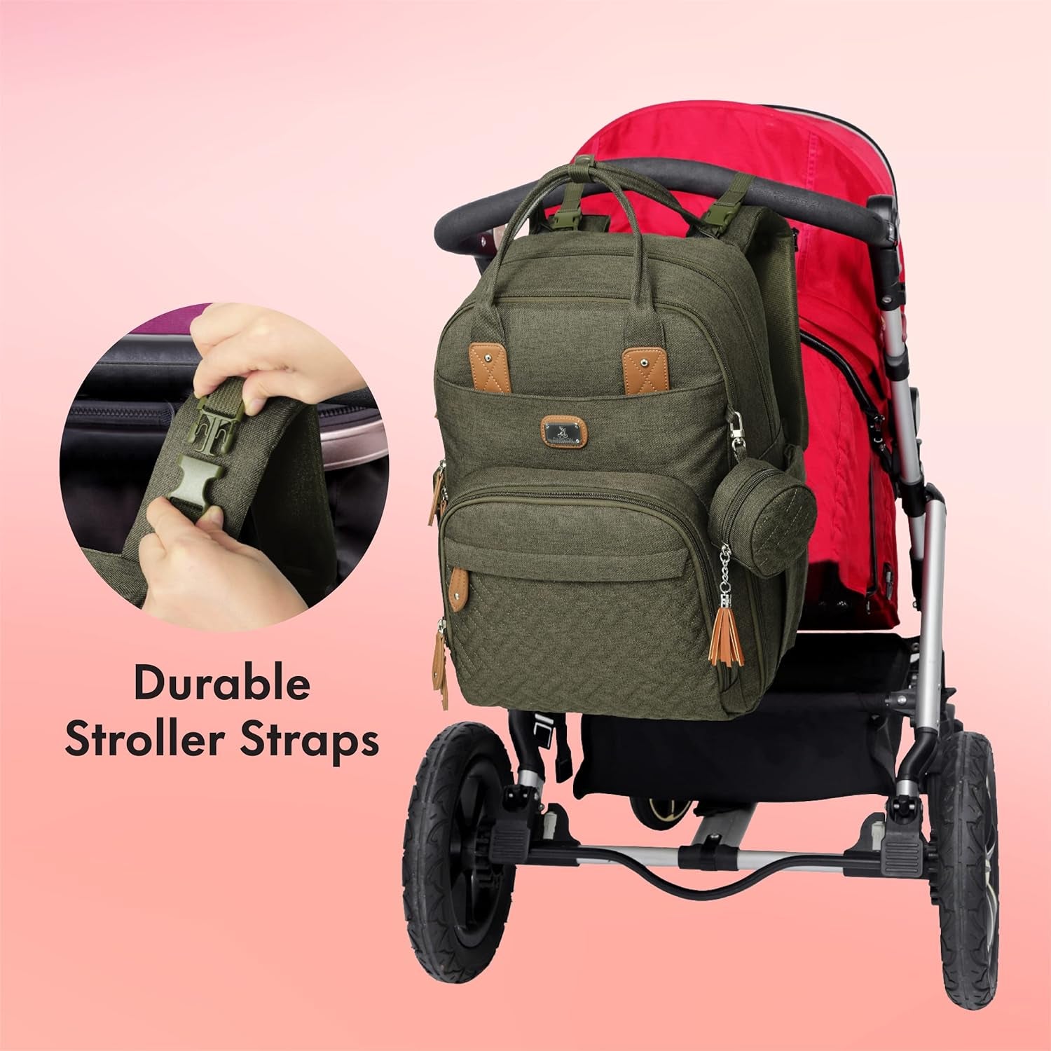 Stylish Army Green Diaper Bag Backpack with Portable Changing Pad, Pacifier Case & Stroller Straps - Perfect for Moms & Dads!