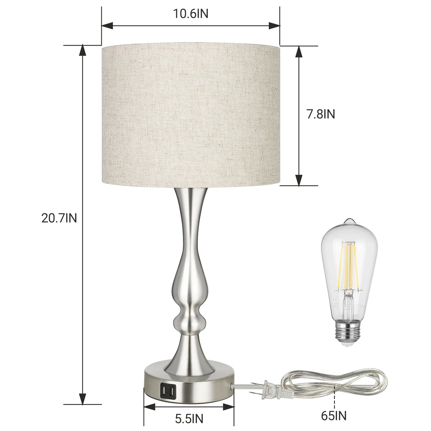 Modern Touch Control Table Lamp 3 Way Dimmable with 2 USB Ports for Living Room, Bedroom, Light Bulb Included