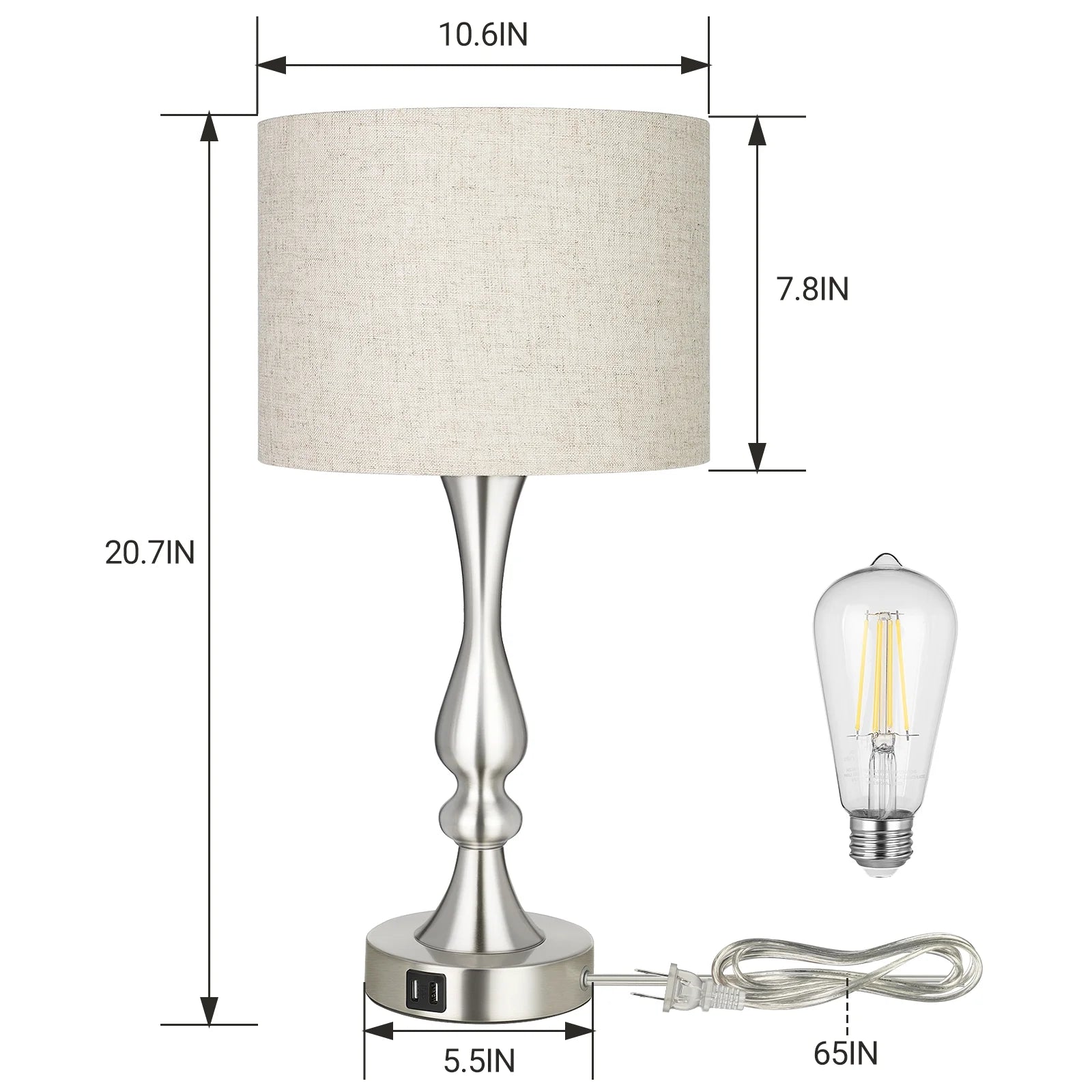 Modern Touch Control Table Lamp 3 Way Dimmable with 2 USB Ports for Living Room, Bedroom, Light Bulb Included