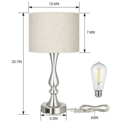 Modern Touch Control Table Lamp 3 Way Dimmable with 2 USB Ports for Living Room, Bedroom, Light Bulb Included
