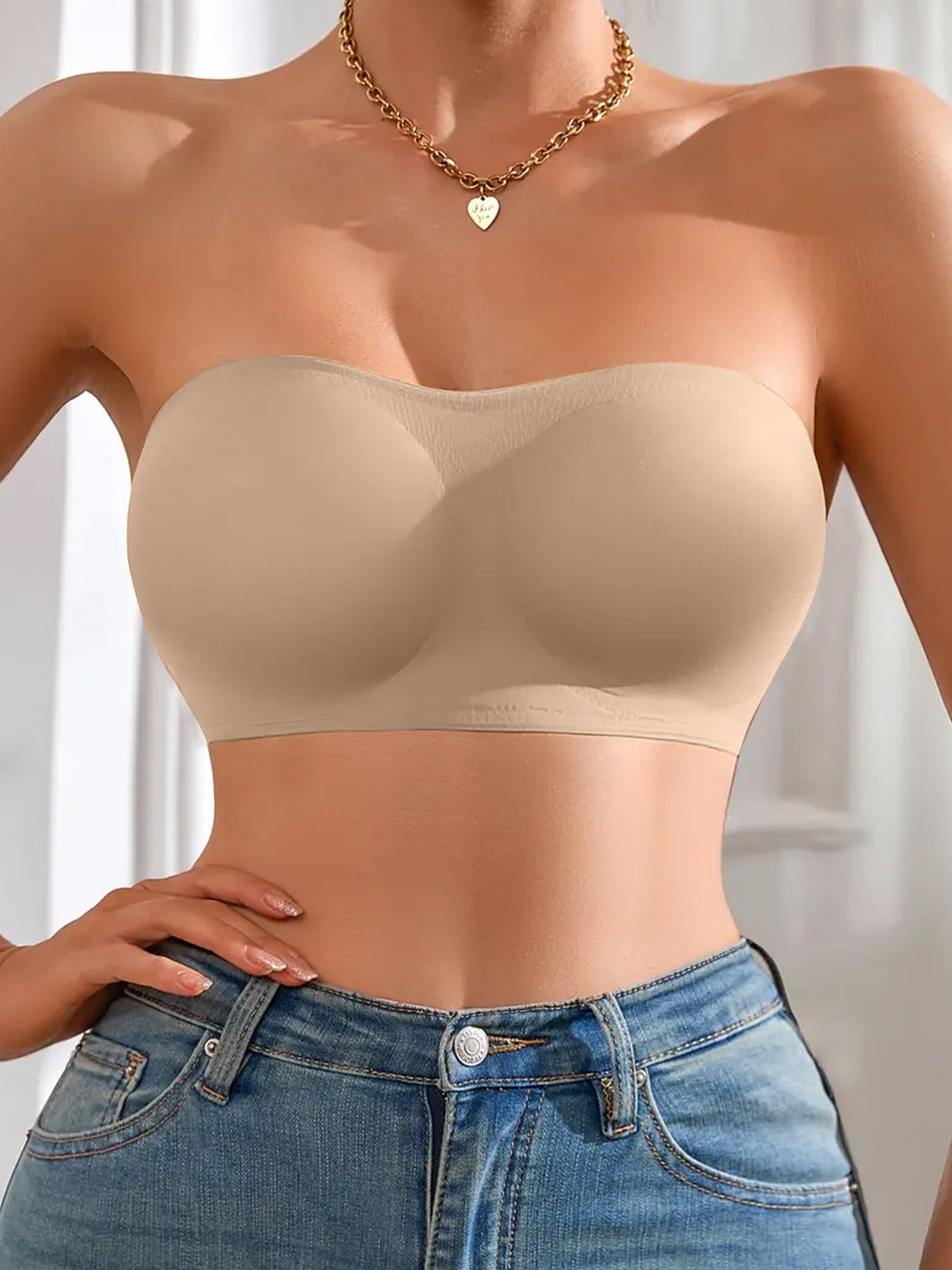 3PCS Strapless Bras For Women - Non-Slip Wireless Seamless Bras Push Up & Side Fat Control For Everyday.
