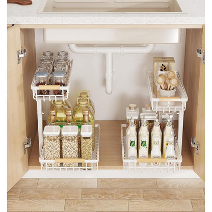 Metal Adjustable Height Two-Tier Drawer Kitchen & Bathroom Under Cabinet Storage Racks