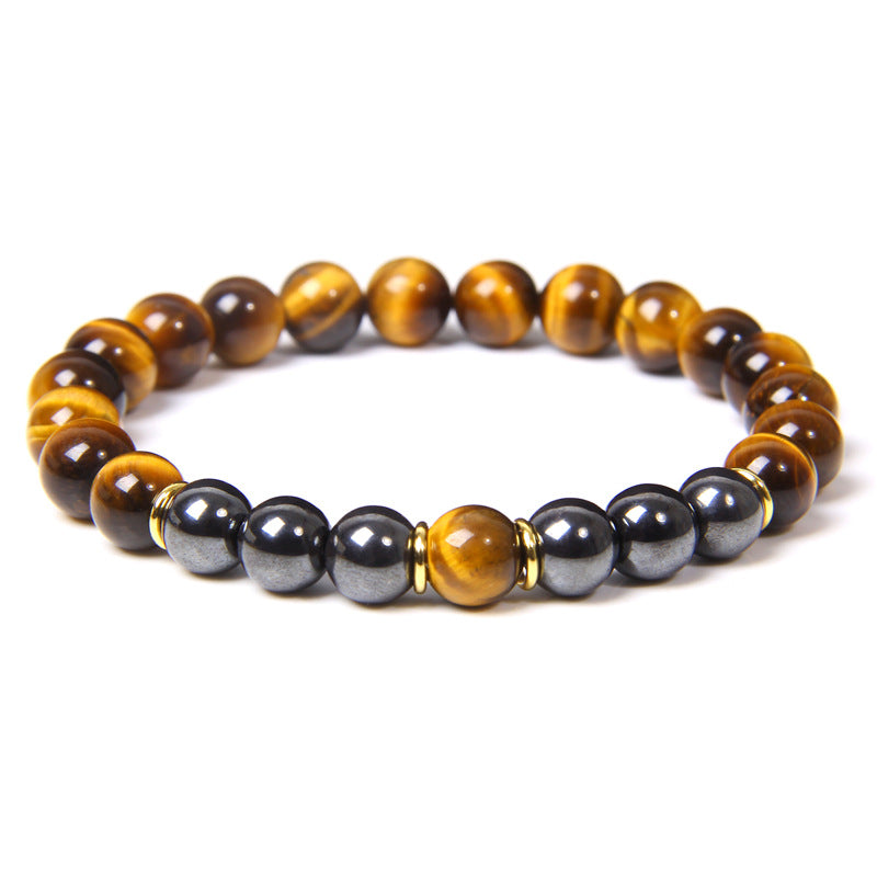 Black gallstone and tiger eye energy bracelet for men—bold style and balanced strength.