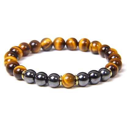 Black gallstone and tiger eye energy bracelet for men—bold style and balanced strength.