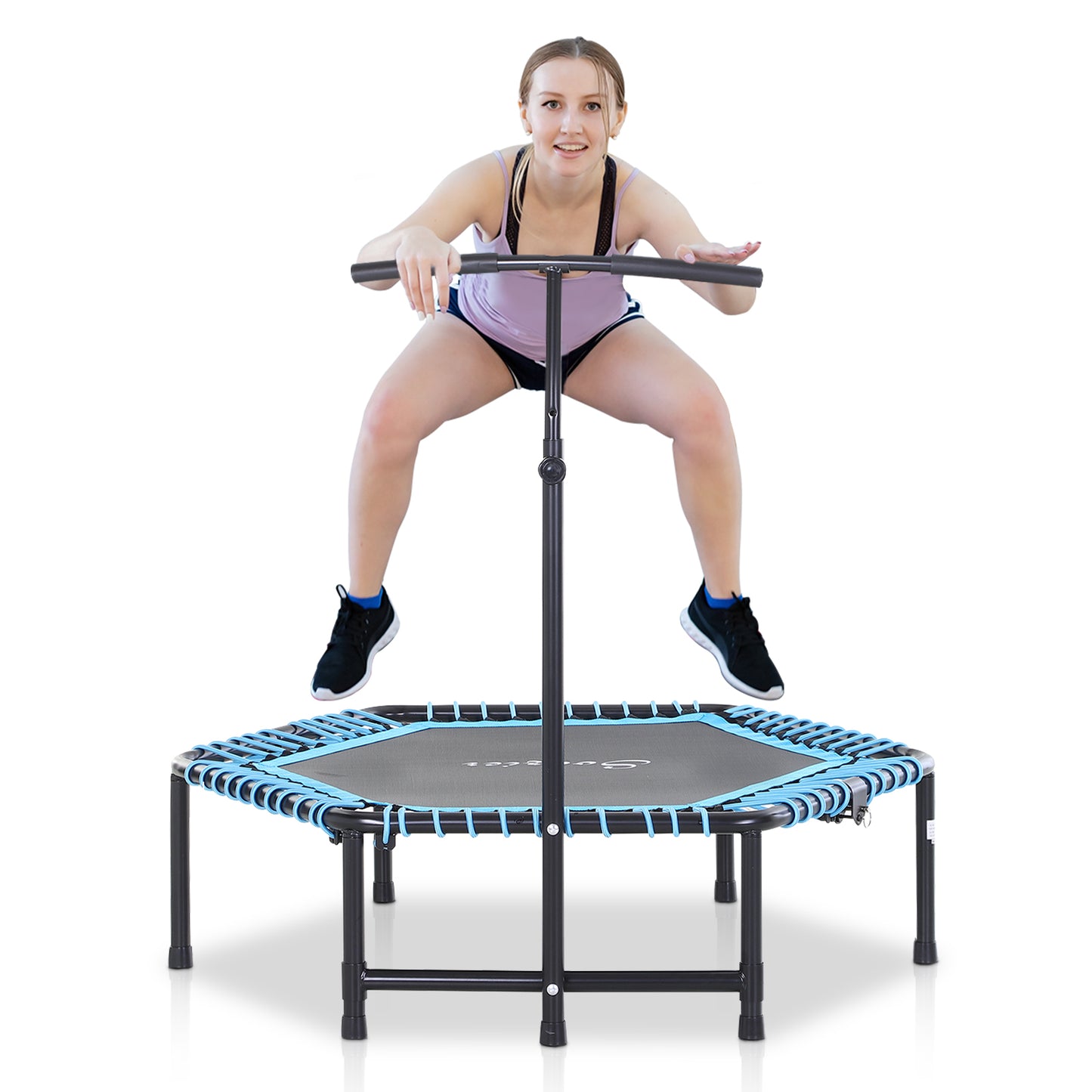 Exercise Trampoline, Portable & Foldable Fitness Trampoline Rebounder with 3-Level Adjustable T-Bar, Great for Adults Kids Working Out, Blue
